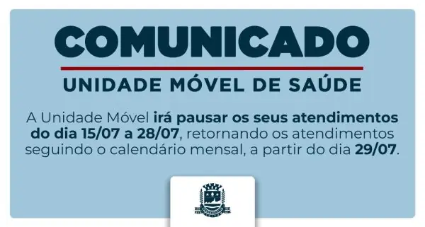Leia mais sobre o artigo Comunicado: Pausa nos atendimentos da Unidade Móvel de Saúde