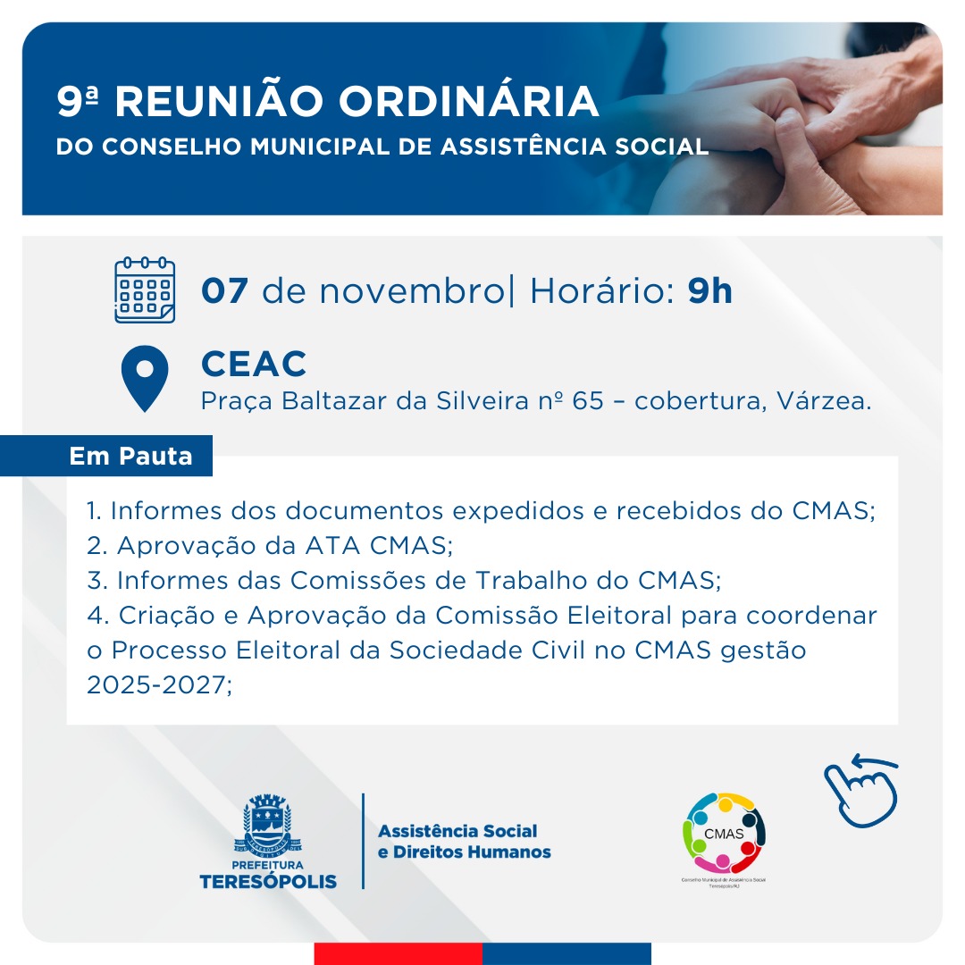 Leia mais sobre o artigo 9ª reunião extraordinária do CMAS
