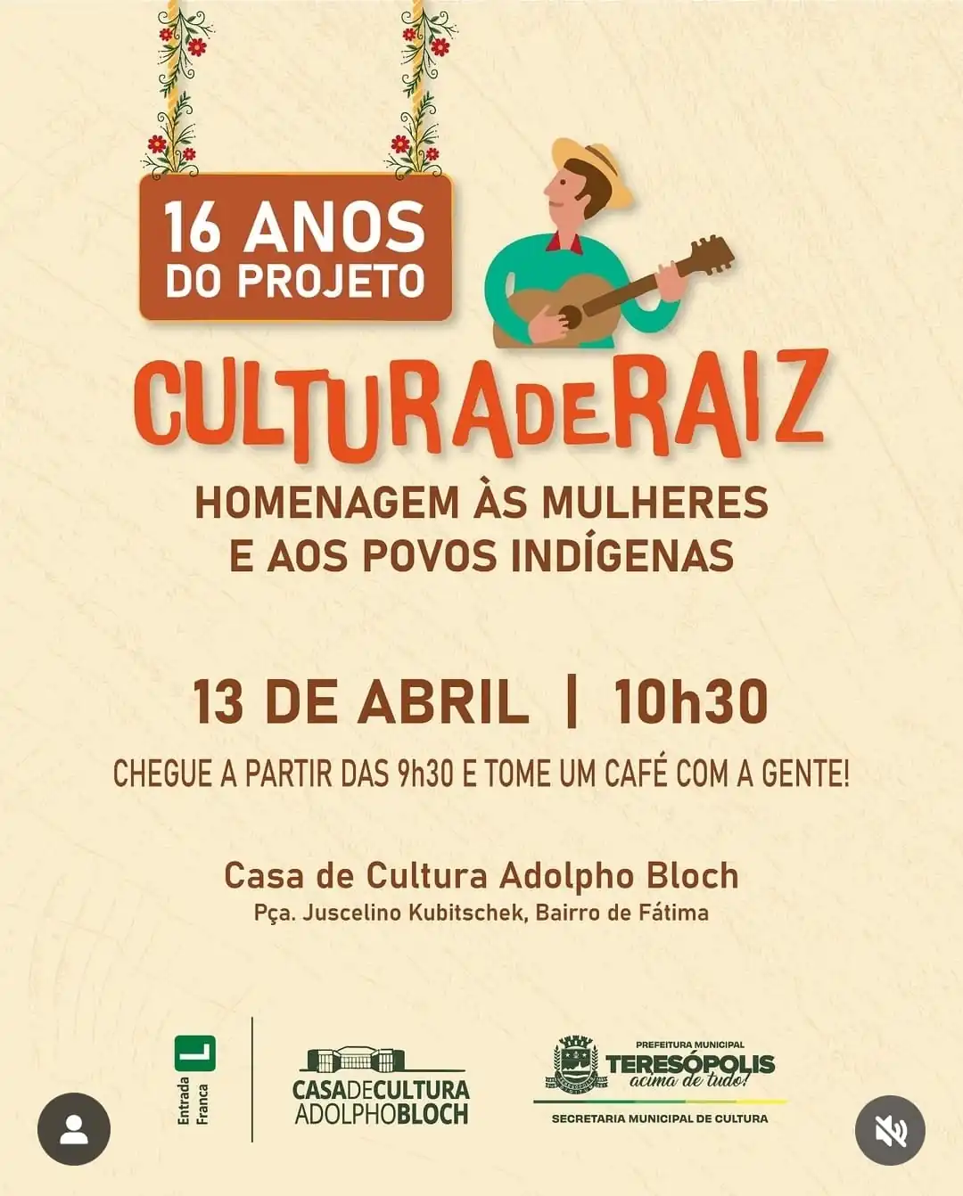 Leia mais sobre o artigo Cultura de Raiz: Edição especial neste domingo, 13 de abril, comemora os 16 anos do projeto na Casa de Cultura de Teresópolis