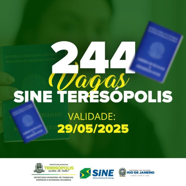 Leia mais sobre o artigo Sine divulga 244 vagas para mais de 60 cargos com e sem experiência em Teresópolis