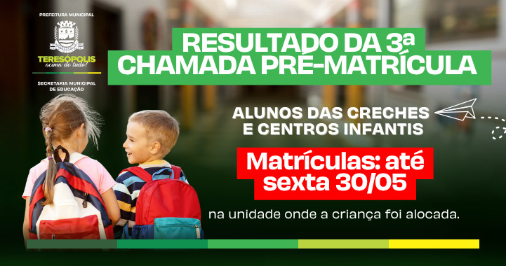 No momento, você está visualizando Matrícula da 3ª Chamada para Creches segue até a próxima sexta, 30