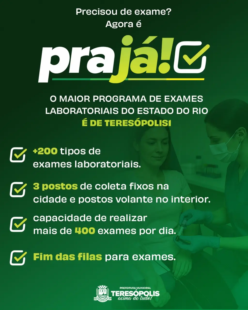 No momento, você está visualizando Pra Já: Prefeitura lança programa de realização de exames 