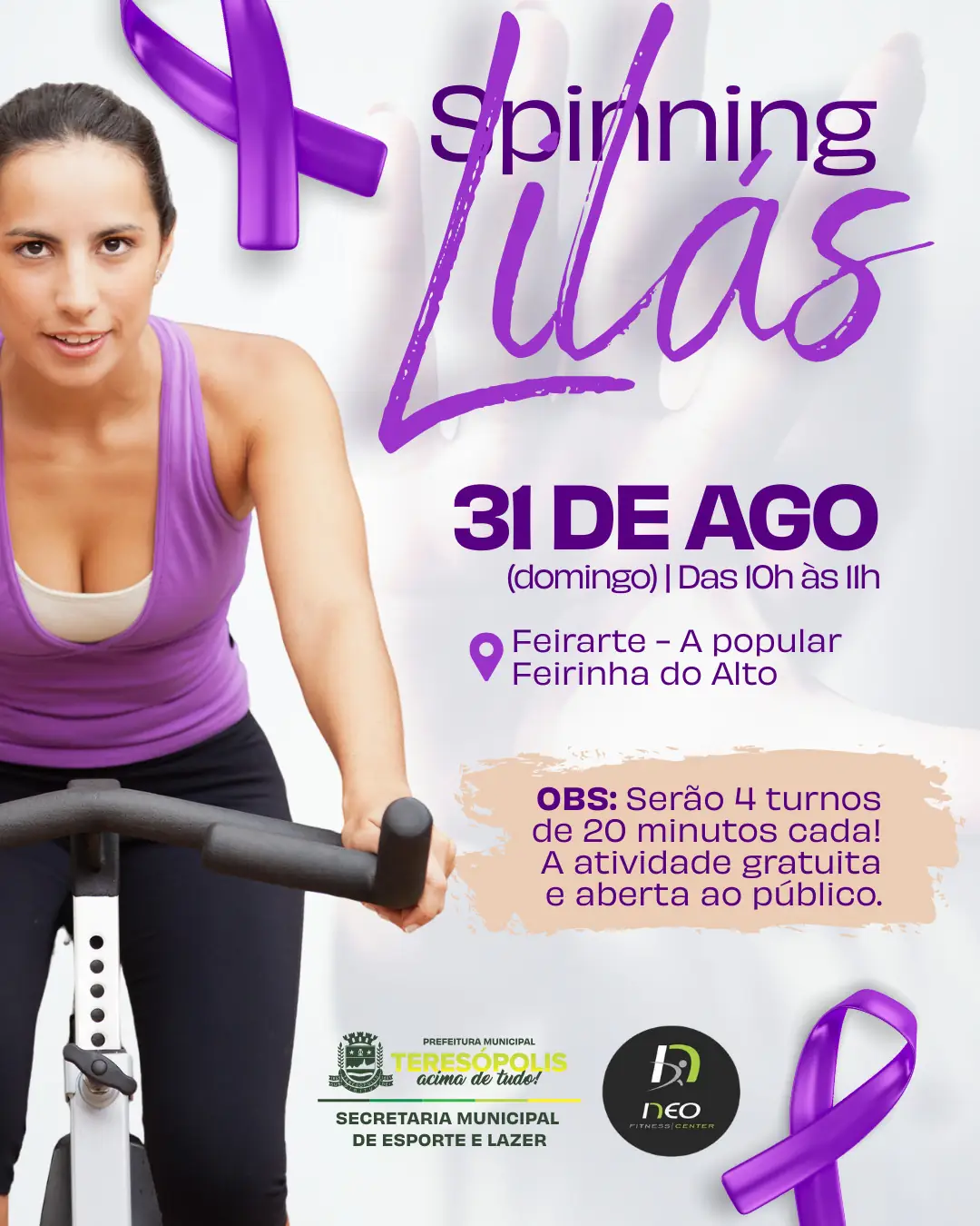 No momento, você está visualizando Spinning Lilás: Ação gratuita une esporte, saúde e conscientização!