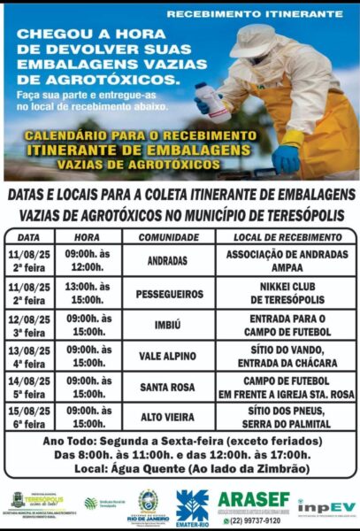 Leia mais sobre o artigo Coleta Itinerante de Embalagens Vazias de Agrotóxicos Acontece no Interior de Teresópolis