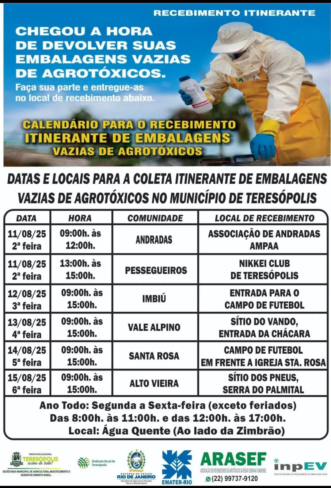 No momento, você está visualizando Coleta Itinerante de Embalagens Vazias de Agrotóxicos Acontece no Interior de Teresópolis