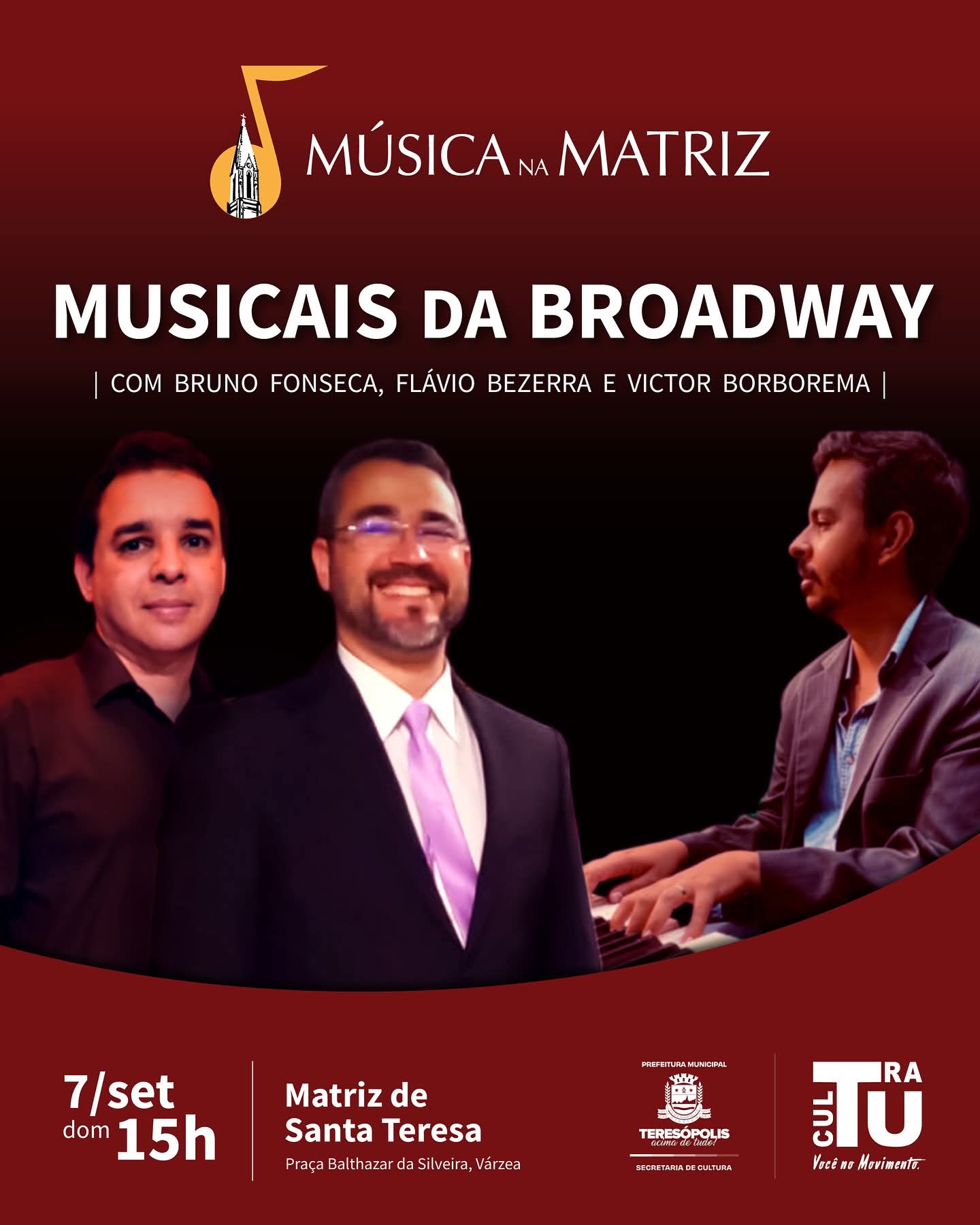 No momento, você está visualizando Música na Matriz apresenta o concerto ‘Musicais da Broadway’ no domingo, 7 de setembro, em Teresópolis