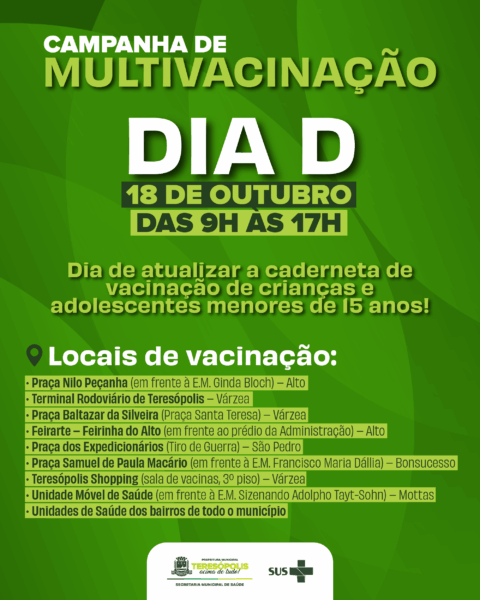 Leia mais sobre o artigo Teresópolis realiza neste sábado o Dia D da Multivacinação de crianças e adolescentes menores de 15 anos