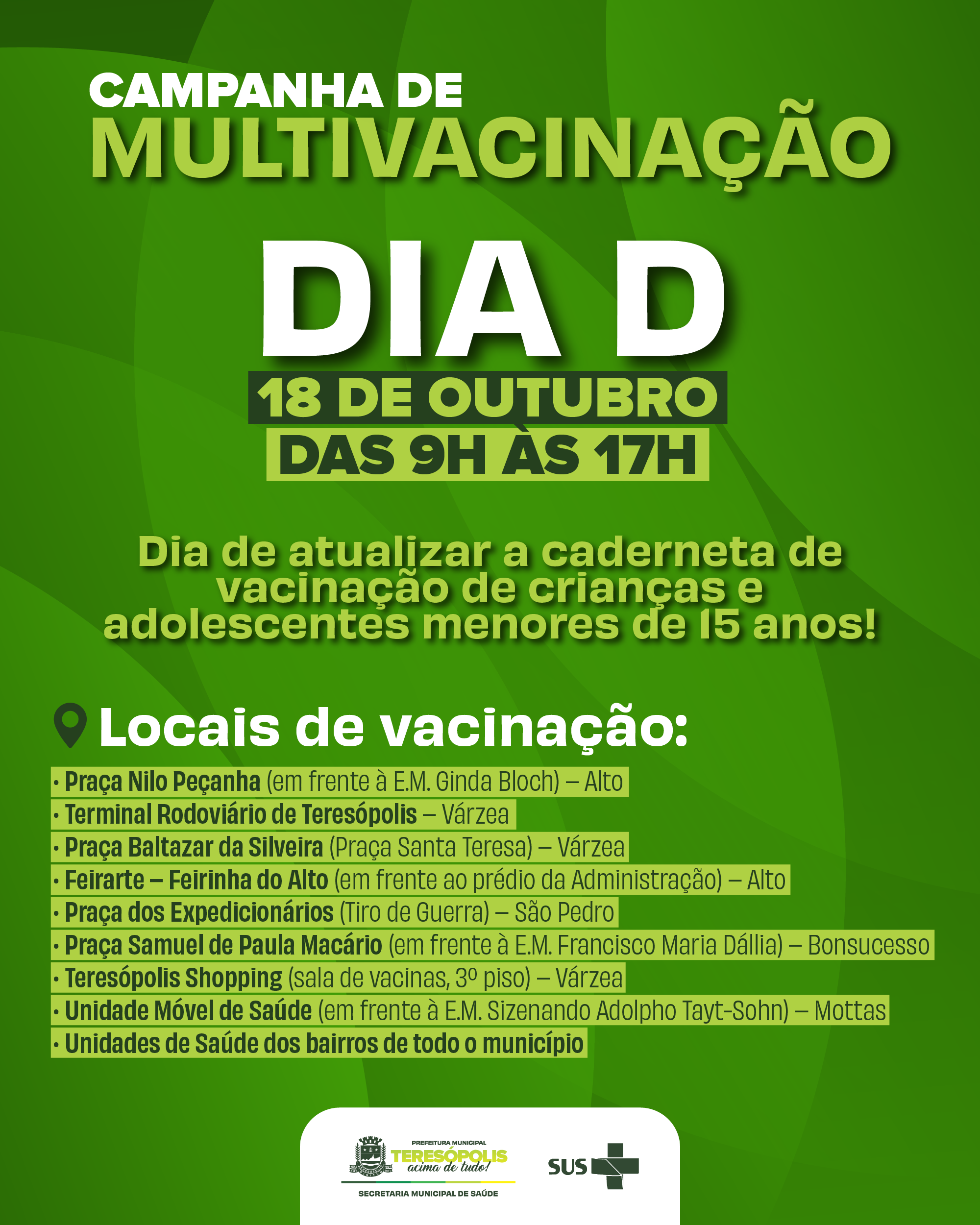 No momento, você está visualizando Teresópolis realiza neste sábado o Dia D da Multivacinação de crianças e adolescentes menores de 15 anos