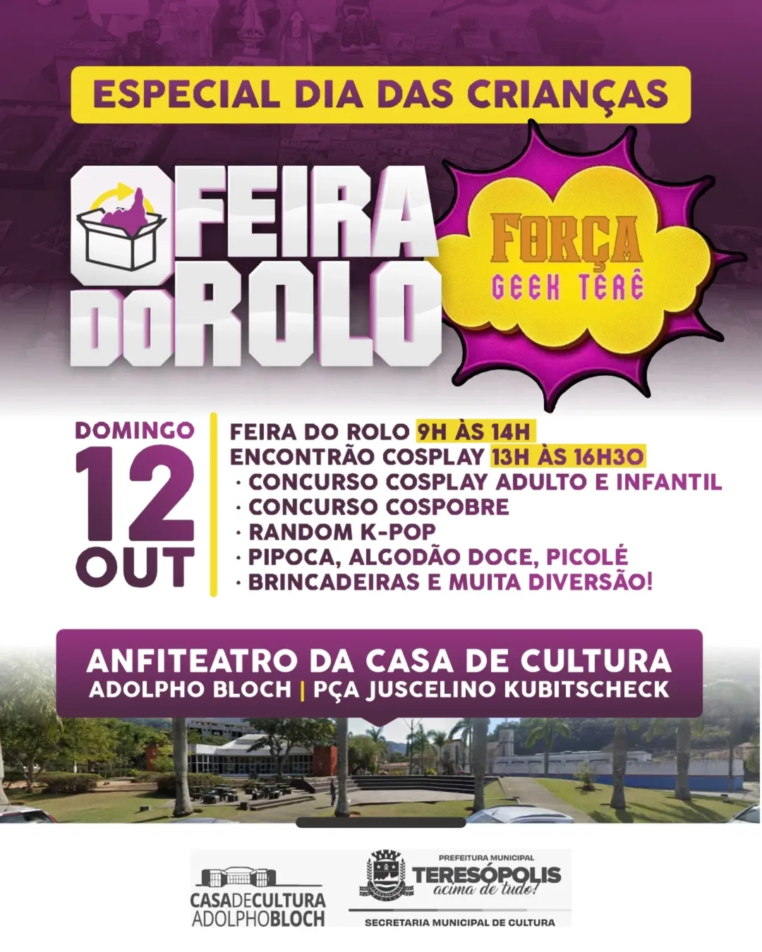 No momento, você está visualizando Casa de Cultura de Teresópolis recebe Feira do Rolo e Encontrão Cosplay no domingo, Dia das Crianças