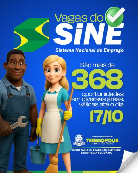 Leia mais sobre o artigo Sine Teresópolis tem 368 vagas de emprego até sexta, 17 de outubro