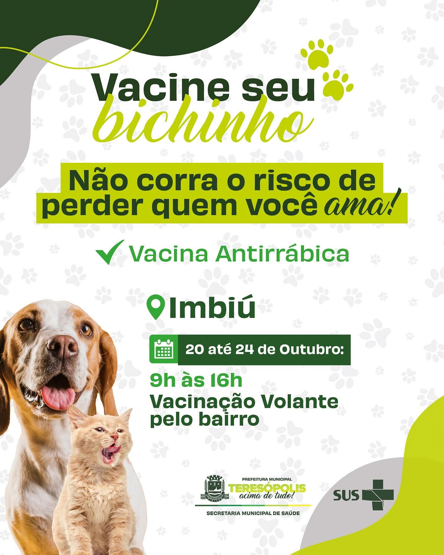 No momento, você está visualizando Vacinação de cães e gatos contra a raiva chega ao Imbiú e segue até sexta, dia 24