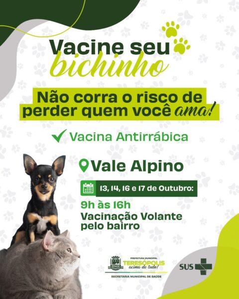 Leia mais sobre o artigo Vacinação de cães e gatos contra a raiva chega ao Vale Alpino, na área rural