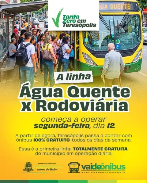 Leia mais sobre o artigo Tarifa Zero em Teresópolis: Ônibus Água Quente x Rodoviária começa a operar na segunda-feira, dia 12