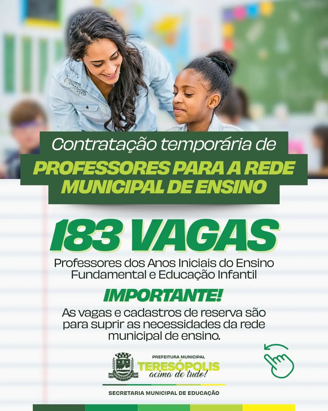 Leia mais sobre o artigo Inscrições para contratação de professores para a rede municipal de Teresópolis acontecem de 14 a 16 de janeiro