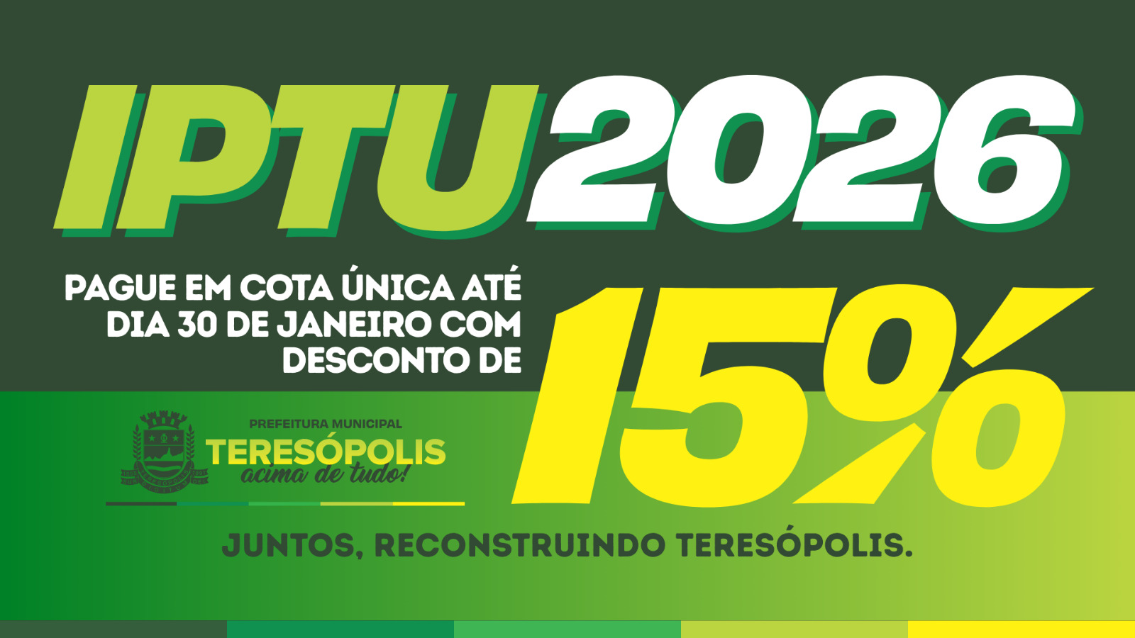 No momento, você está visualizando Desconto de 15% no IPTU pago à vista segue até sexta, dia 30, aproveite a oportunidade