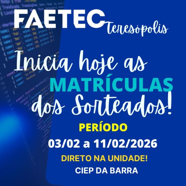 Leia mais sobre o artigo Faetec Teresópolis divulga resultado do sorteio de vagas para mais de 15 cursos gratuitos