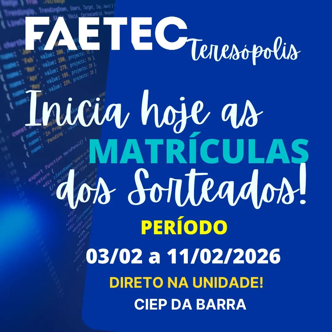 Leia mais sobre o artigo Faetec Teresópolis divulga resultado do sorteio de vagas para mais de 15 cursos gratuitos