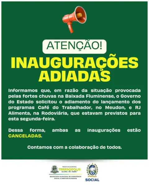 Leia mais sobre o artigo Inaugurações adiadas