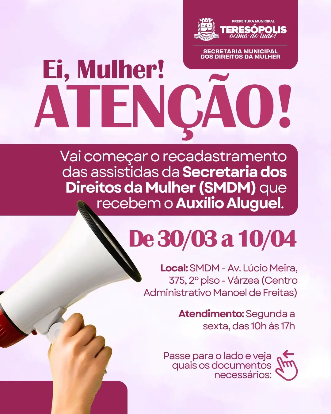 No momento, você está visualizando Secretaria dos Direitos da Mulher inicia recadastramento para beneficiárias do auxílio aluguel