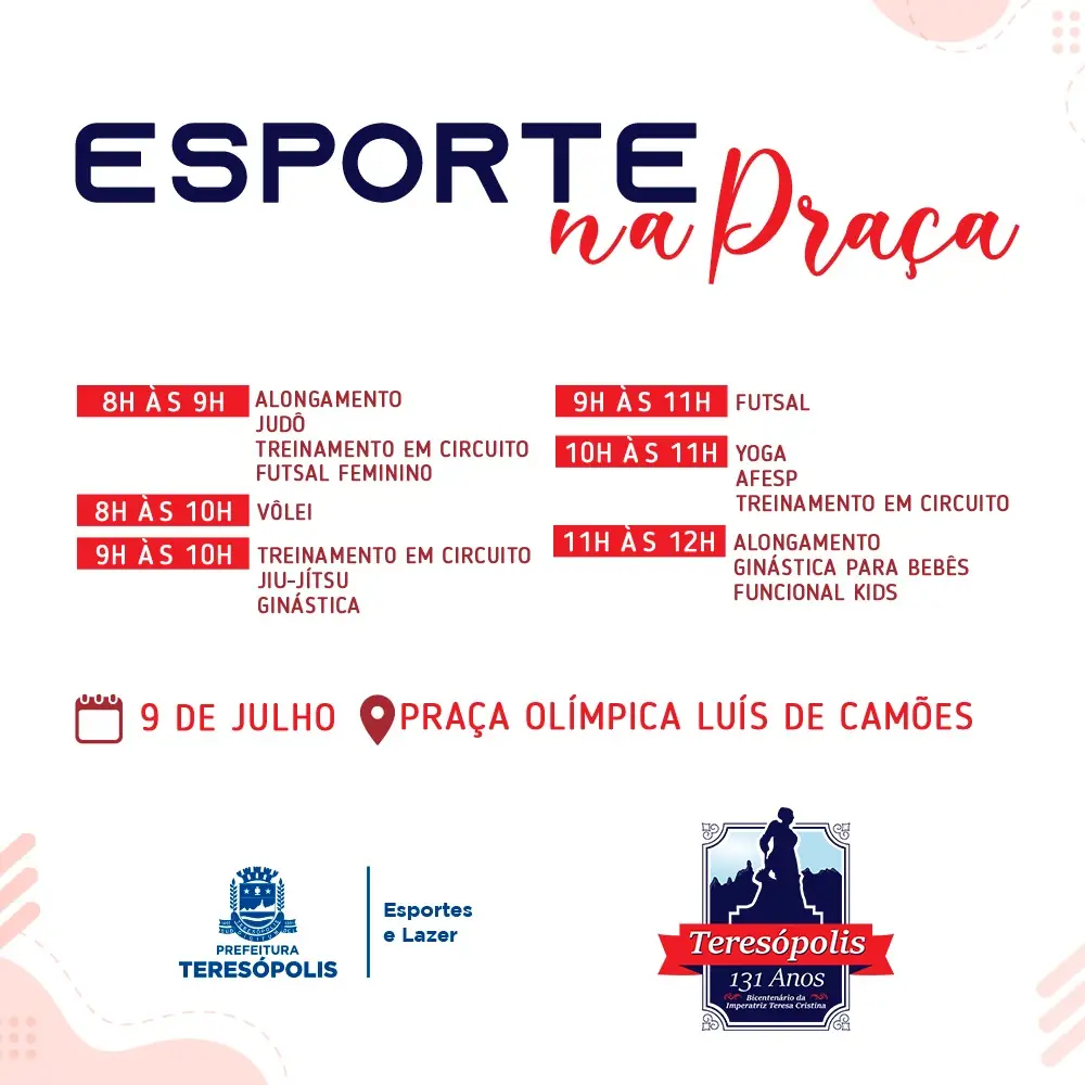 No momento, você está visualizando Teresópolis 131 anos: Secretaria de Esporte promove programação com diversas atividades na Praça Olímpica
