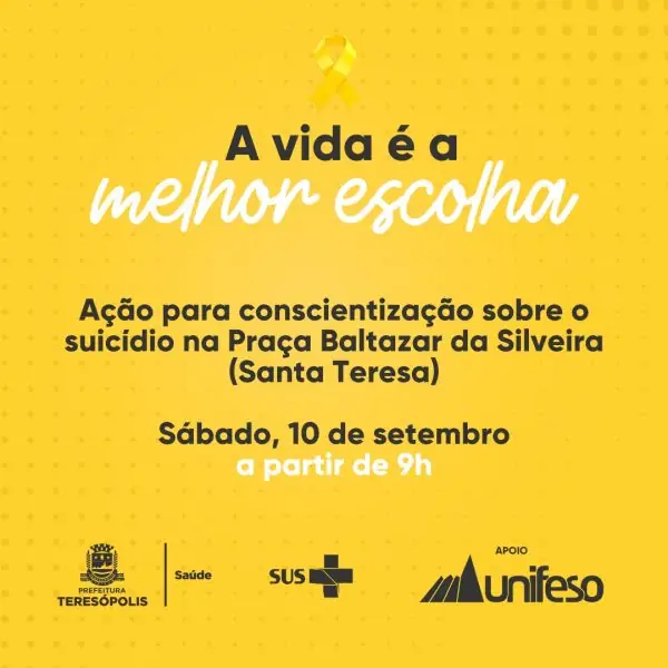 Leia mais sobre o artigo Praça da Matriz de Santa Teresa recebe evento de conscientização sobre suicídio, neste sábado (10)