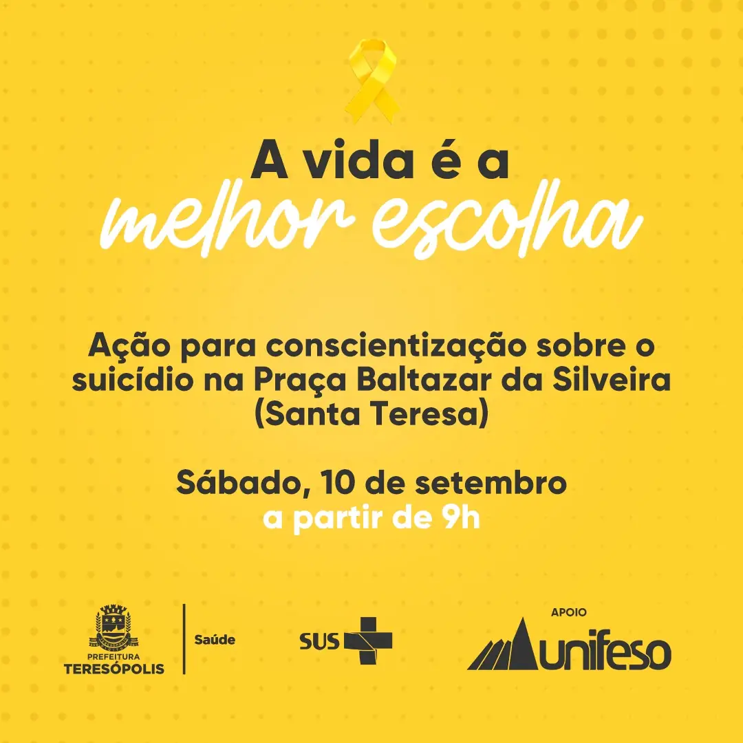 Leia mais sobre o artigo Praça da Matriz de Santa Teresa recebe evento de conscientização sobre suicídio, neste sábado (10)