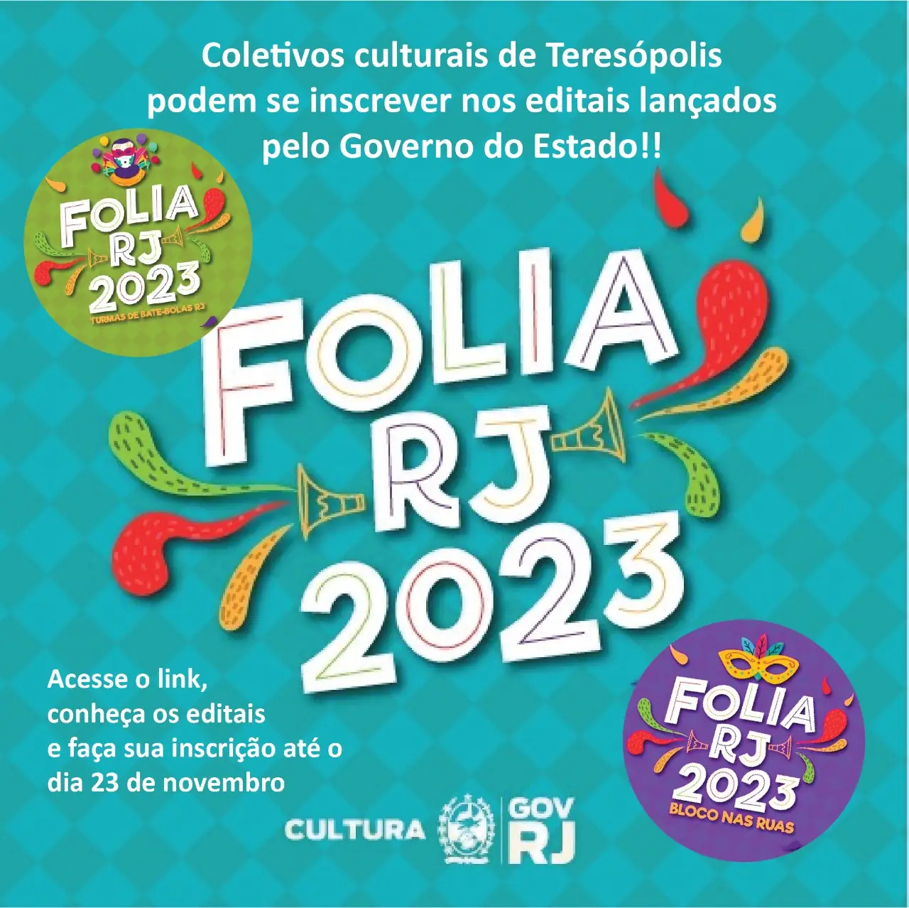 No momento, você está visualizando ‘Folia RJ 2023’: Coletivos culturais de Teresópolis podem  se inscrever nos editais lançados pelo Governo do Estado