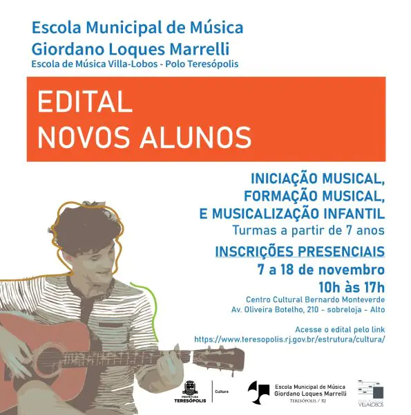 Leia mais sobre o artigo Inscrições para novas vagas na Escola de Música Villa-Lobos – Polo Teresópolis seguem até dia 18 de novembro