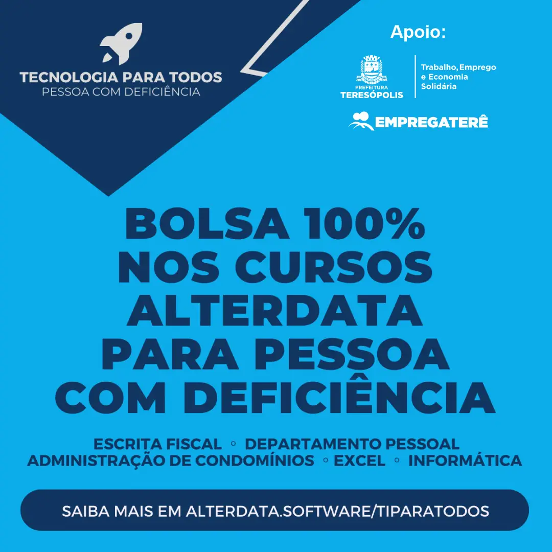 No momento, você está visualizando Emprega Terê: Parceira da Prefeitura na inclusão profissional, Alterdata dá bolsa de estudos em cinco cursos online para pessoas com deficiência