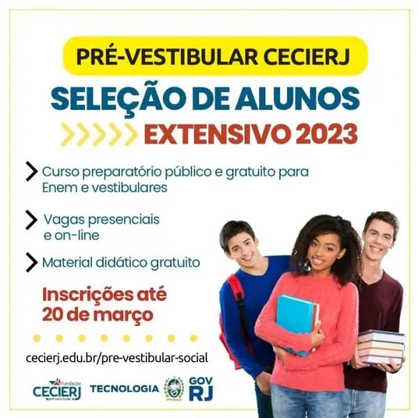 Leia mais sobre o artigo Pré-vestibular Social Cecierj 2023 com inscrições abertas até o dia 20 de março