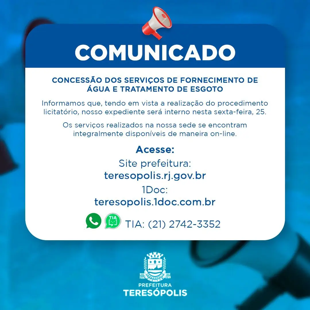 No momento, você está visualizando COMUNICADO: Prefeitura de Teresópolis terá expediente interno nesta sexta, dia 25/08/2023