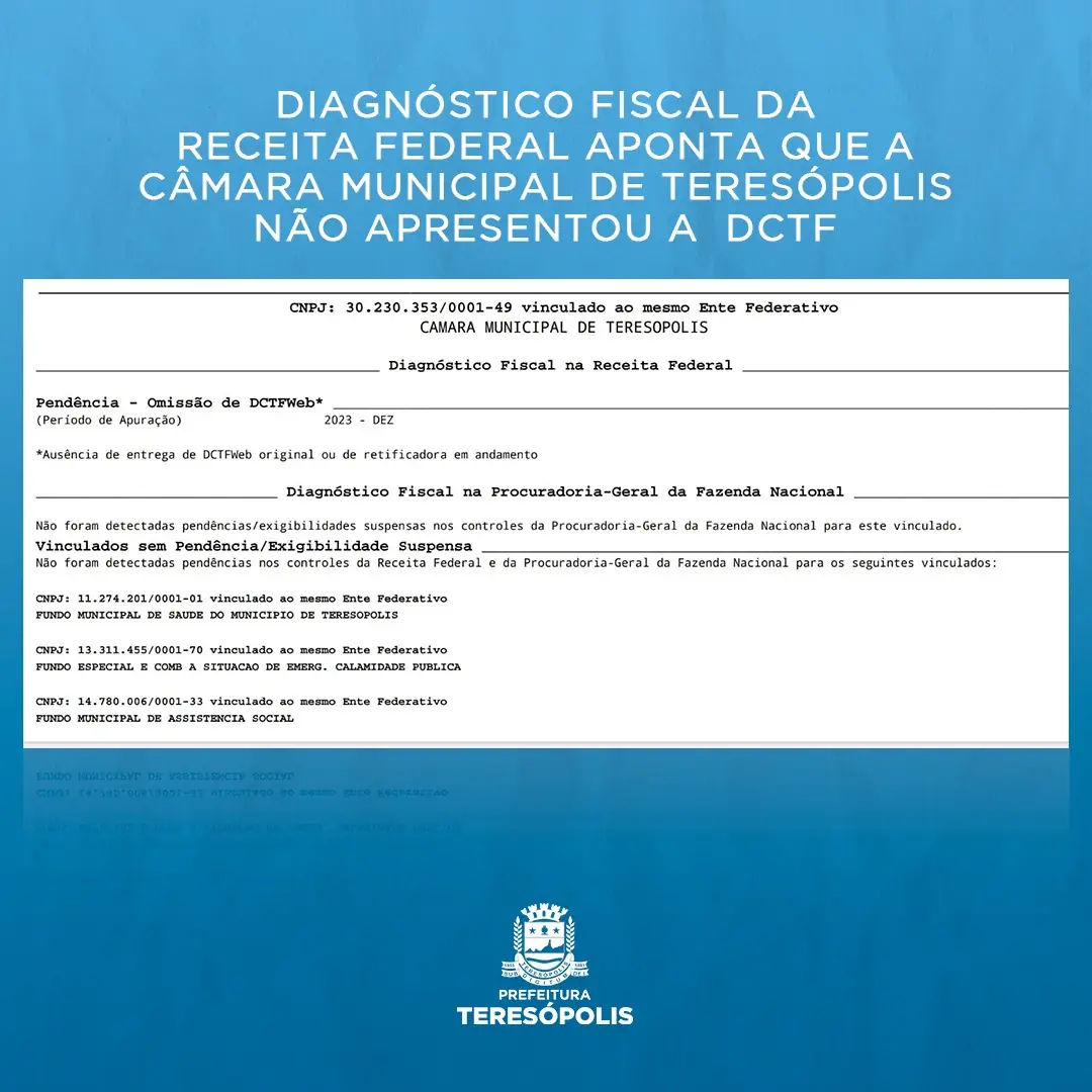 No momento, você está visualizando Presidência da Câmara Municipal não apresenta comprovante de obrigação fiscal e Teresópolis fica com nome sujo
