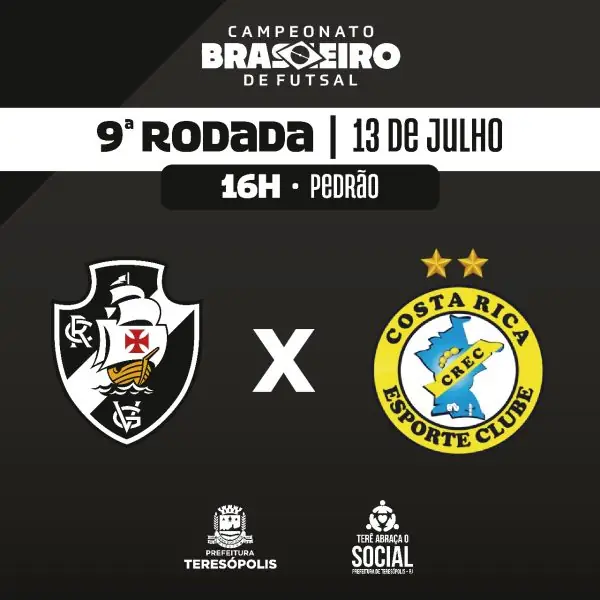 Leia mais sobre o artigo 9ª rodada do Campeonato Brasileiro de Futsal: Vasco da Gama enfrenta o Costa Rica (MS) neste sábado, 13, no Pedrão
