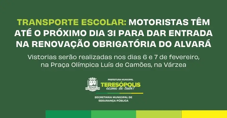 No momento, você está visualizando Transporte escolar: motoristas têm até o próximo dia 31 para dar entrada na renovação obrigatória do alvará