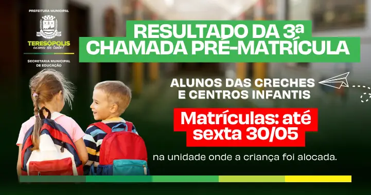 Leia mais sobre o artigo Matrícula da 3ª Chamada para Creches segue até a próxima sexta, 30