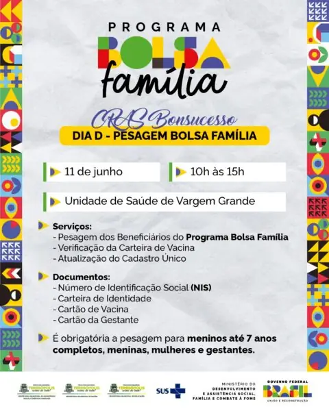 Leia mais sobre o artigo CRAS Bonsucesso promove Dia D da pesagem do Bolsa Família em Vargem Grande 