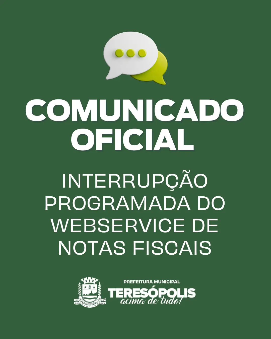 Leia mais sobre o artigo COMUNICADO OFICIAL – INTERRUPÇÃO PROGRAMADA DO WEBSERVICE DE NOTAS FISCAIS