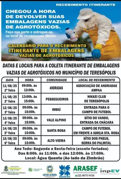 Leia mais sobre o artigo Coleta Itinerante de Embalagens Vazias de Agrotóxicos Acontece no Interior de Teresópolis