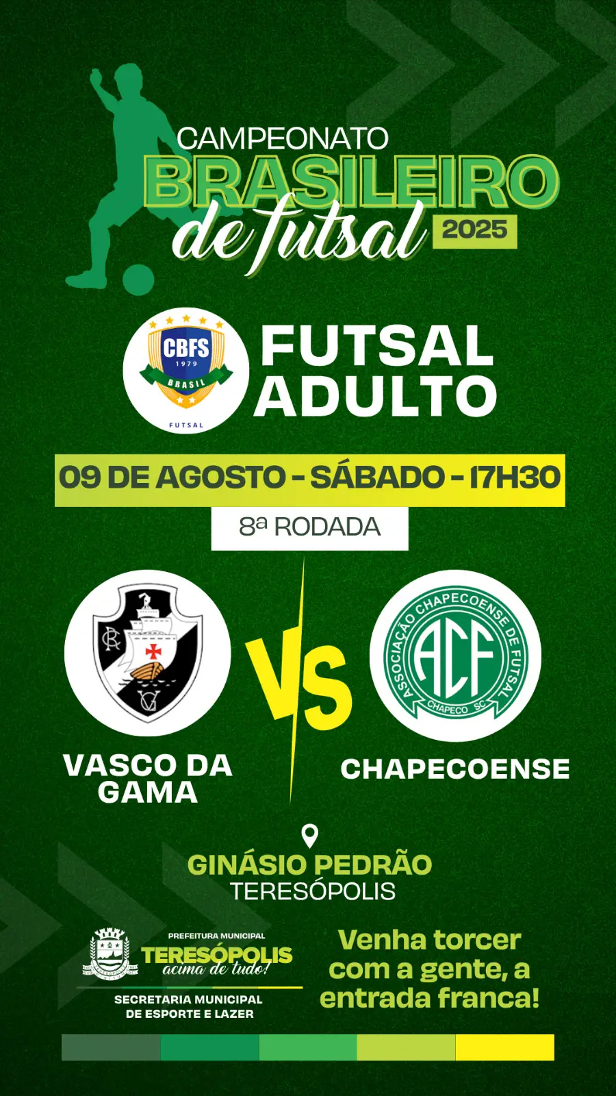 Leia mais sobre o artigo 8ª rodada do Campeonato Brasileiro de Futsal: Vasco da Gama enfrenta Chapecoense