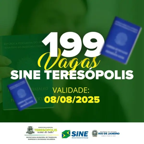 Leia mais sobre o artigo 199 vagas de emprego no Sine Teresópolis: interessados têm até sexta, 8 de agosto, para se candidatar