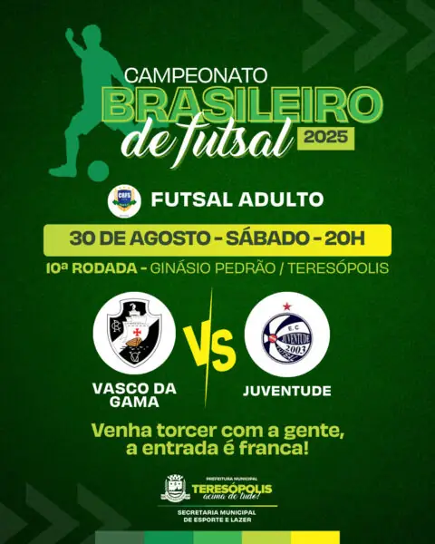 Leia mais sobre o artigo 10ª rodada do Brasileiro de Futsal: Vasco da Gama encara o Juventude neste sábado no Ginásio Pedrão