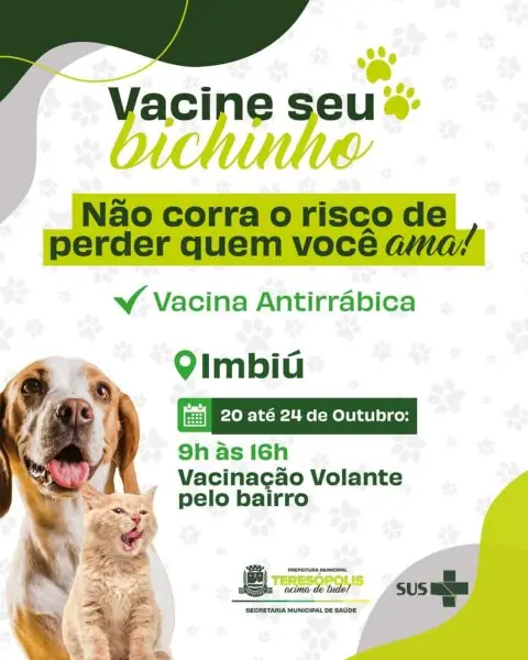 Leia mais sobre o artigo Vacinação de cães e gatos contra a raiva chega ao Imbiú e segue até sexta, dia 24