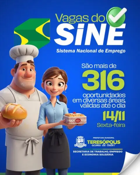 Leia mais sobre o artigo Sine Teresópolis anuncia mais de 300 vagas de emprego até sexta, 14 de novembro