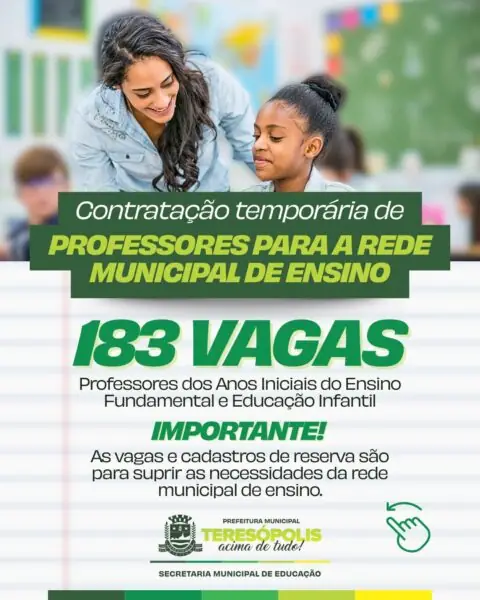 Leia mais sobre o artigo Inscrições para contratação de professores para a rede municipal de Teresópolis acontecem de 14 a 16 de janeiro