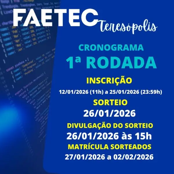 Leia mais sobre o artigo Faetec Teresópolis abre inscrições online para mais de 15 cursos gratuitos
