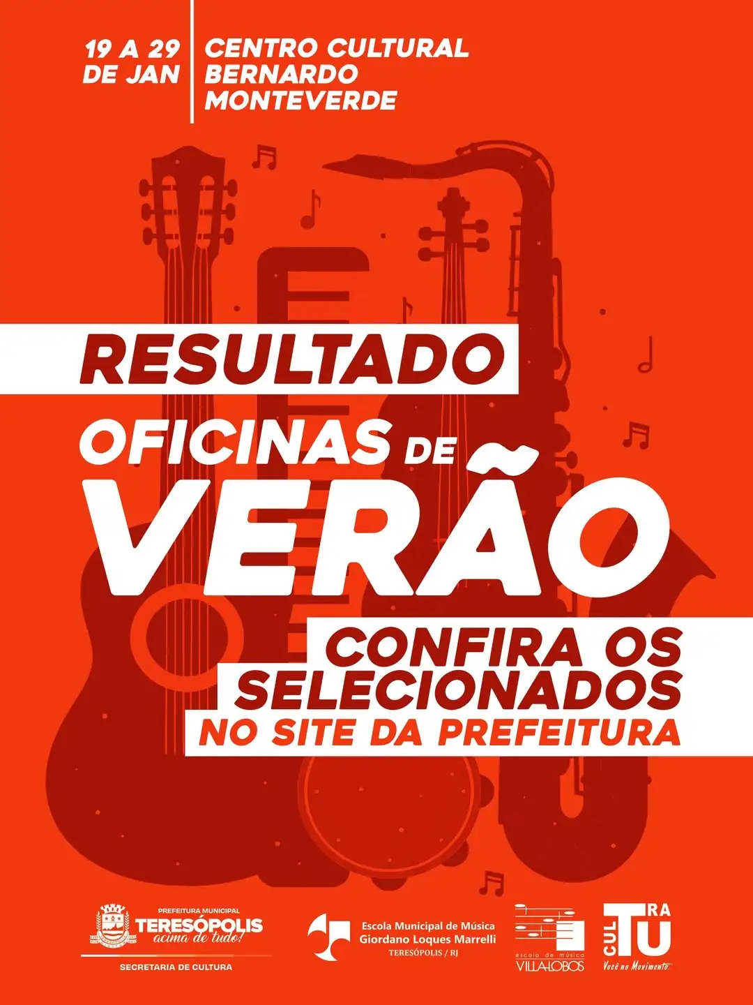 Leia mais sobre o artigo Resultado: Cultura divulga os selecionados para as Oficinas de Verão na Escola Municipal de Música de Teresópolis