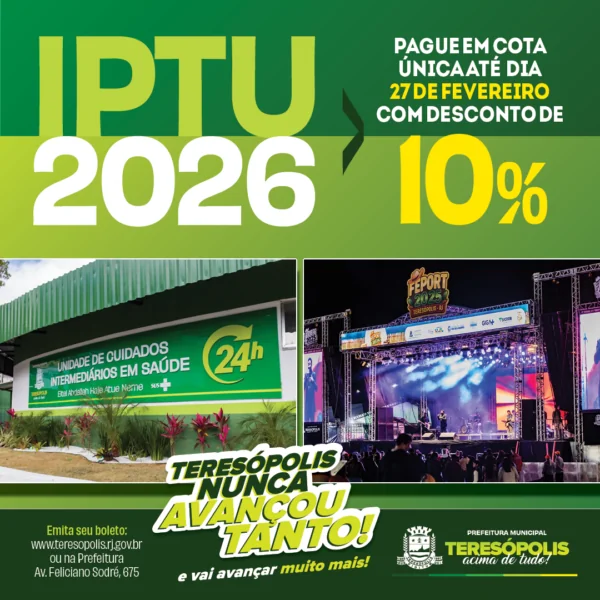 Leia mais sobre o artigo IPTU 2026: Cota única com 10% de desconto só até o dia 27, em Teresópolis
